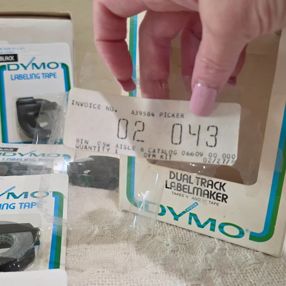 Vintage Dymo Dual Track Label Maker 1895-11 + 8 NIP 7291-09 Label Tape Black
